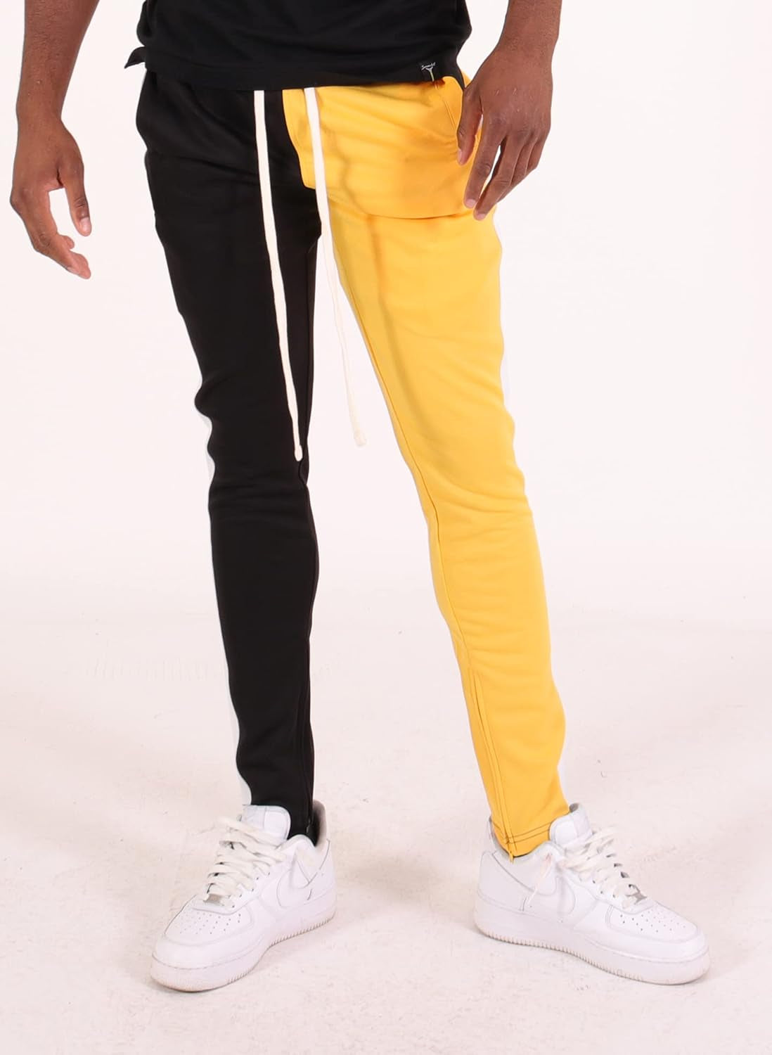 Men'S Premium Sport Zipper Bottom Modern Workout Cargo Track Pants P41110-Black/Gold-Small