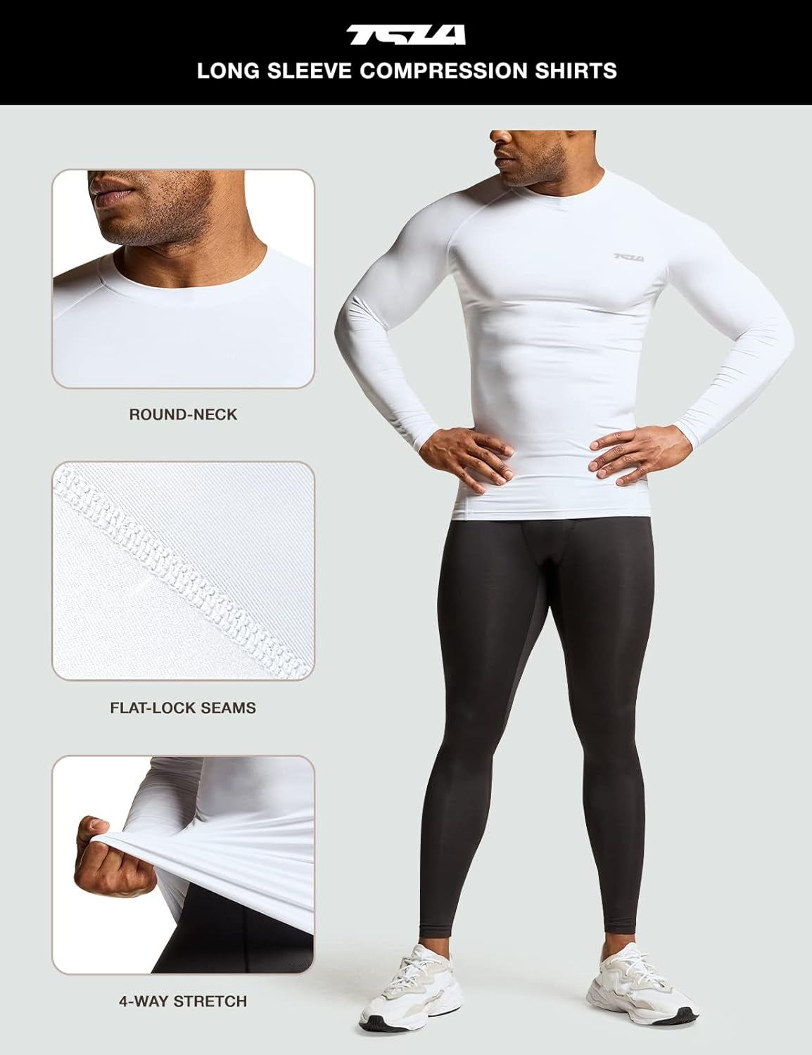 Men'S UPF 50+ Compression Shirts, Cool Dry Long Sleeve Athletic Tops, Sports Baselayer Workout Shirt