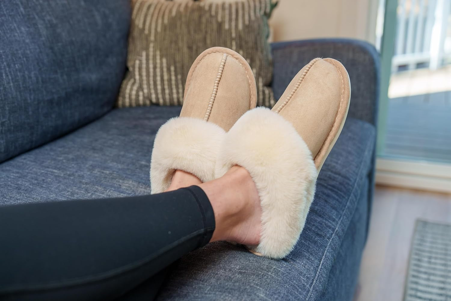 Womens Slipper with Memory Foam Fluffy Soft Warm Slip on House Slippers Anti-Skid Cozy Plush for Indoor Outdoor