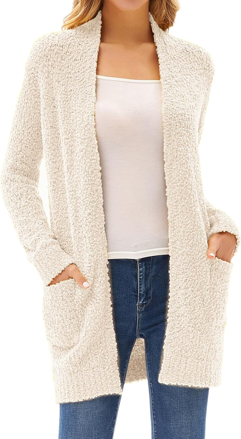 Women Striped Long Sleeve Open Cardigan Sweaters Coat with Pockets