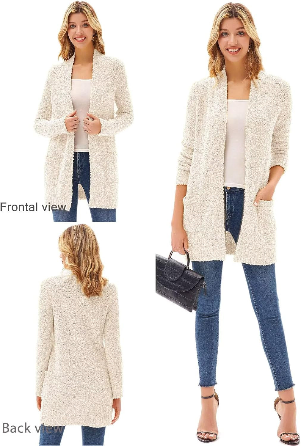 Women Striped Long Sleeve Open Cardigan Sweaters Coat with Pockets