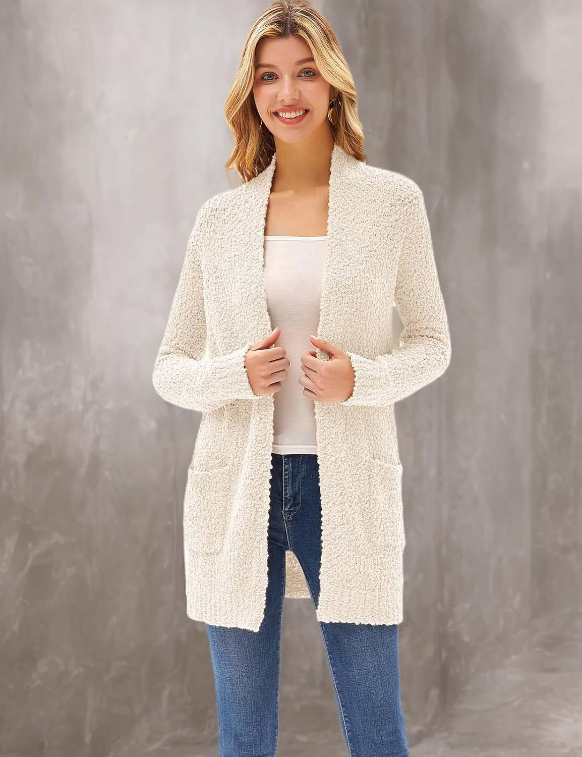 Women Striped Long Sleeve Open Cardigan Sweaters Coat with Pockets